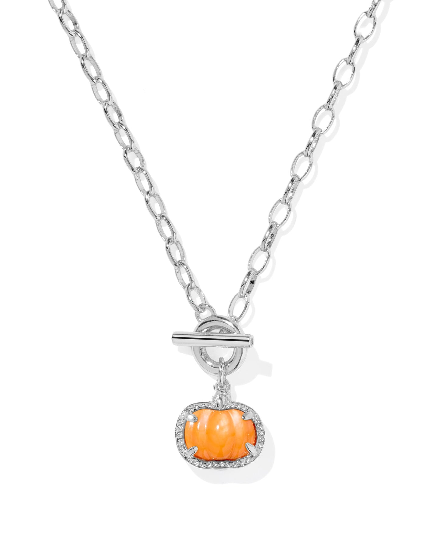 PUMPKIN LINK AND CHAIN NECKLACE SILVER ORANGE MOTHER OF PEARL - She Chester