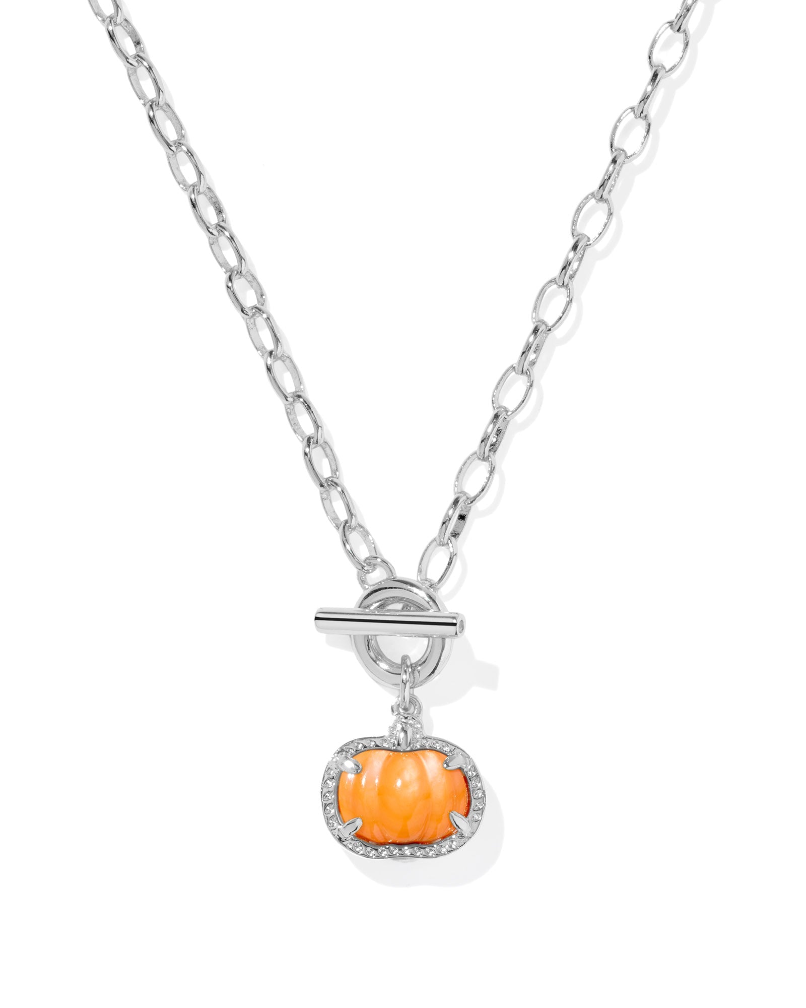 PUMPKIN LINK AND CHAIN NECKLACE SILVER ORANGE MOTHER OF PEARL - She Chester