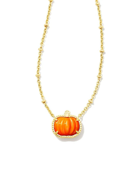 PUMPKIN SHORT PENDANT NECKLACE GOLD ORANGE MOTHER OF PEARL - She Chester