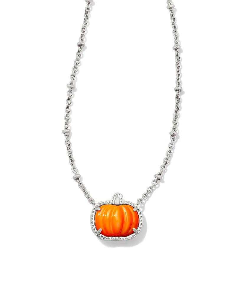 PUMPKIN SHORT PENDANT NECKLACE SILVER ORANGE MOTHER OF PEARL - She Chester