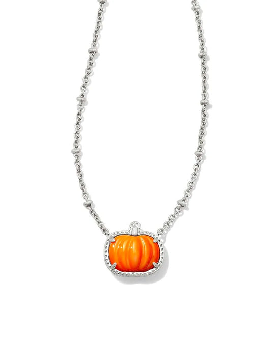PUMPKIN SHORT PENDANT NECKLACE SILVER ORANGE MOTHER OF PEARL - She Chester