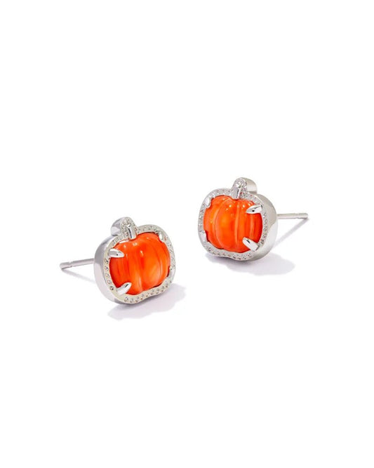 PUMPKIN STUD EARRINGS SILVER ORANGE MOTHER OF PEARL - She Chester