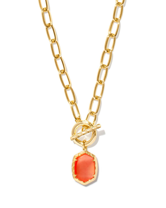 Daphne Link Chain Necklace Gold Coral Pink MOP