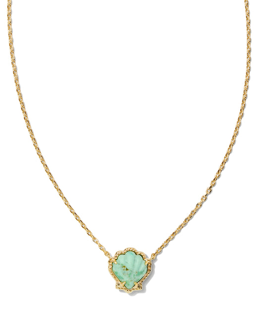 BRYNNE SHELL SHORT PENDANT NECKLACE IN GOLD SEA GREEN CHRYSOCOLLA