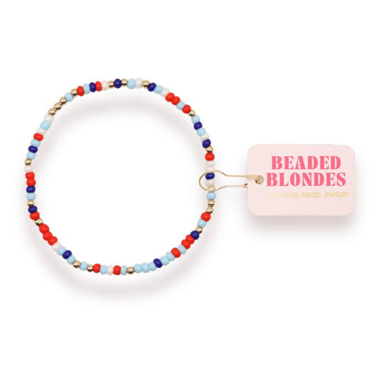 Red, White and Blue Luster Sprinkle Bracelet: Standard 6.75 inch - She Chester