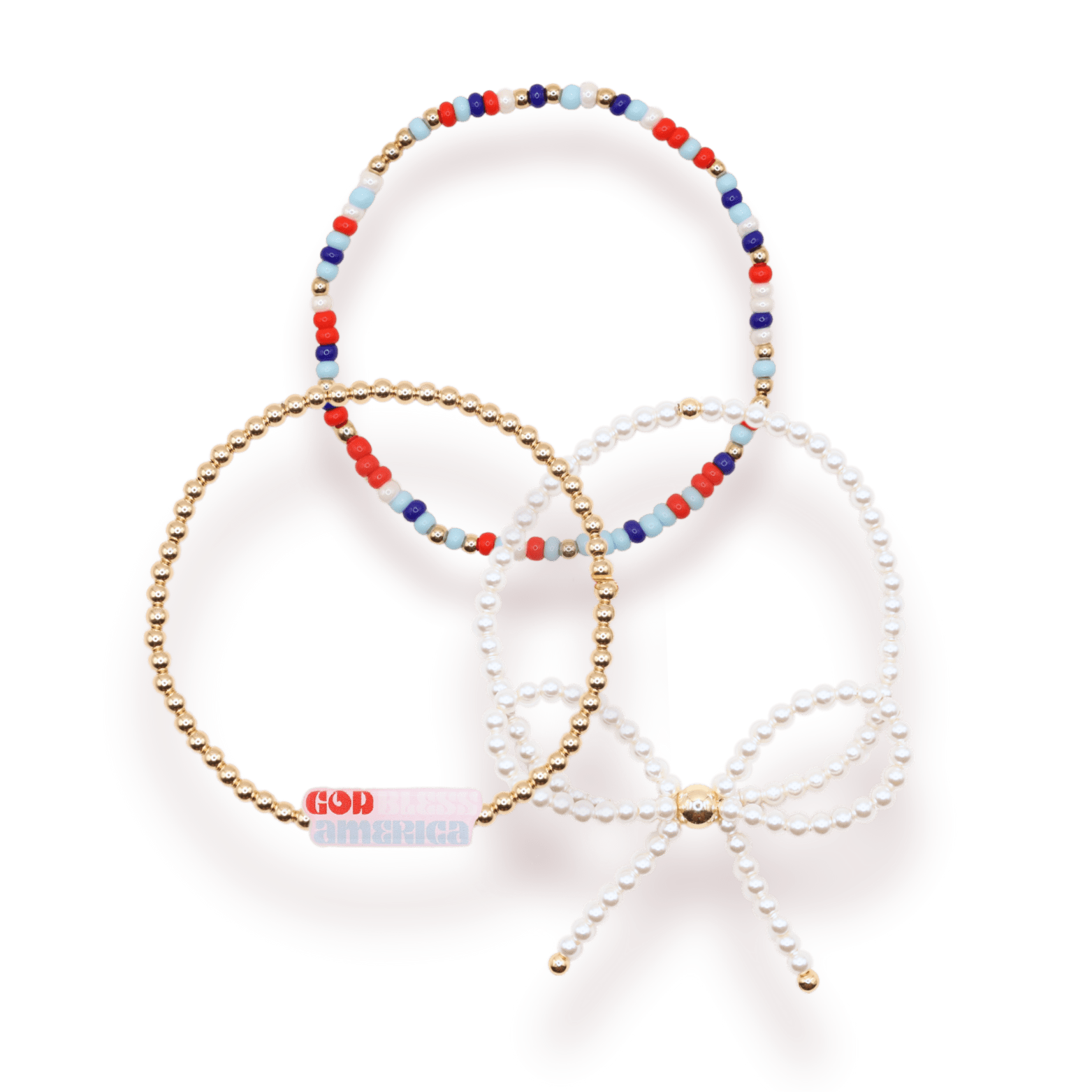 Red, White and Blue Luster Sprinkle Bracelet: Standard 6.75 inch - She Chester