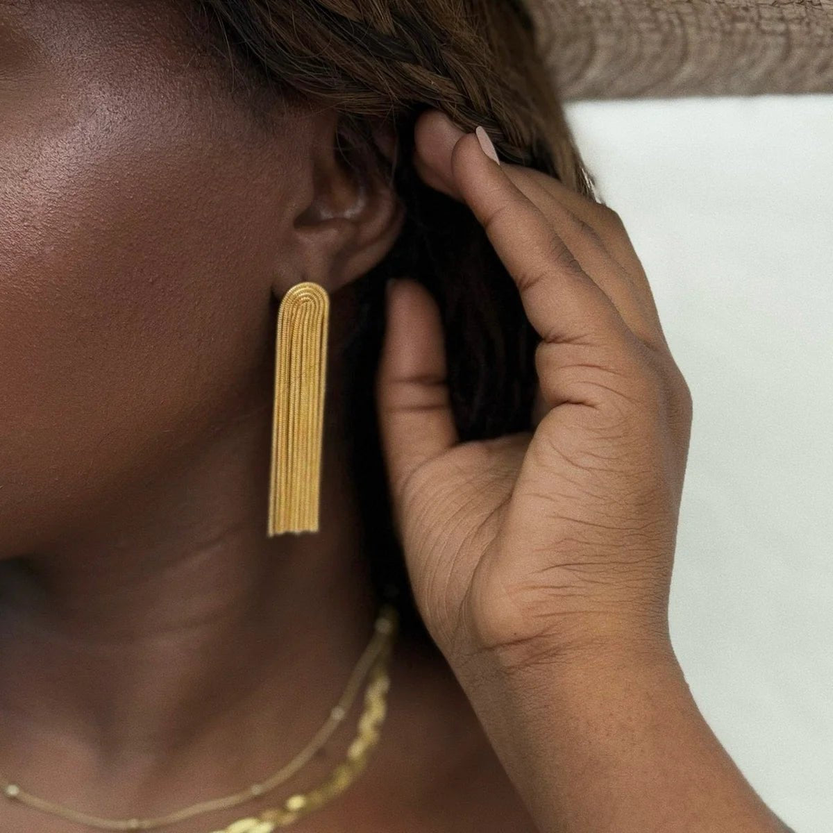 Reine Snake Chain Tassel Gold Earring - She Chester