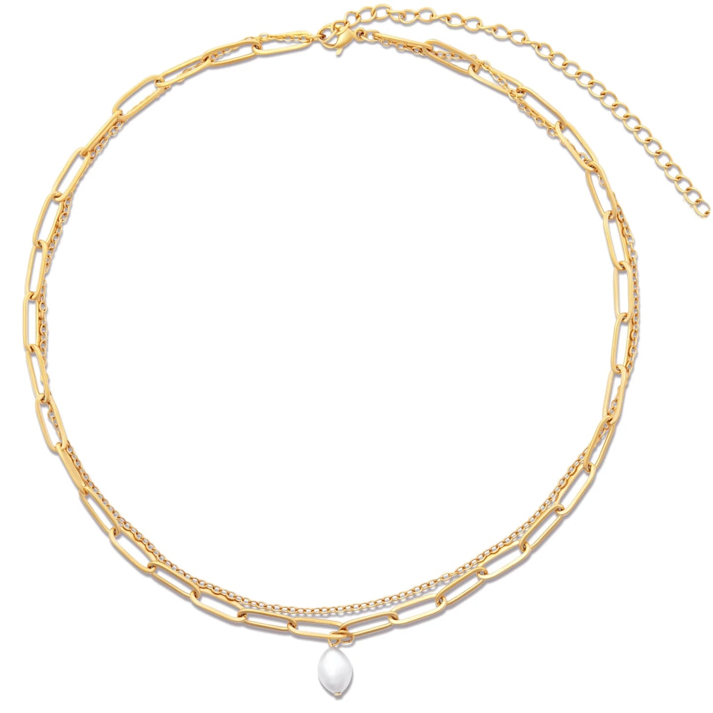 Renee Double Chain Pearl Choker Necklace - Gold 136 - She Chester