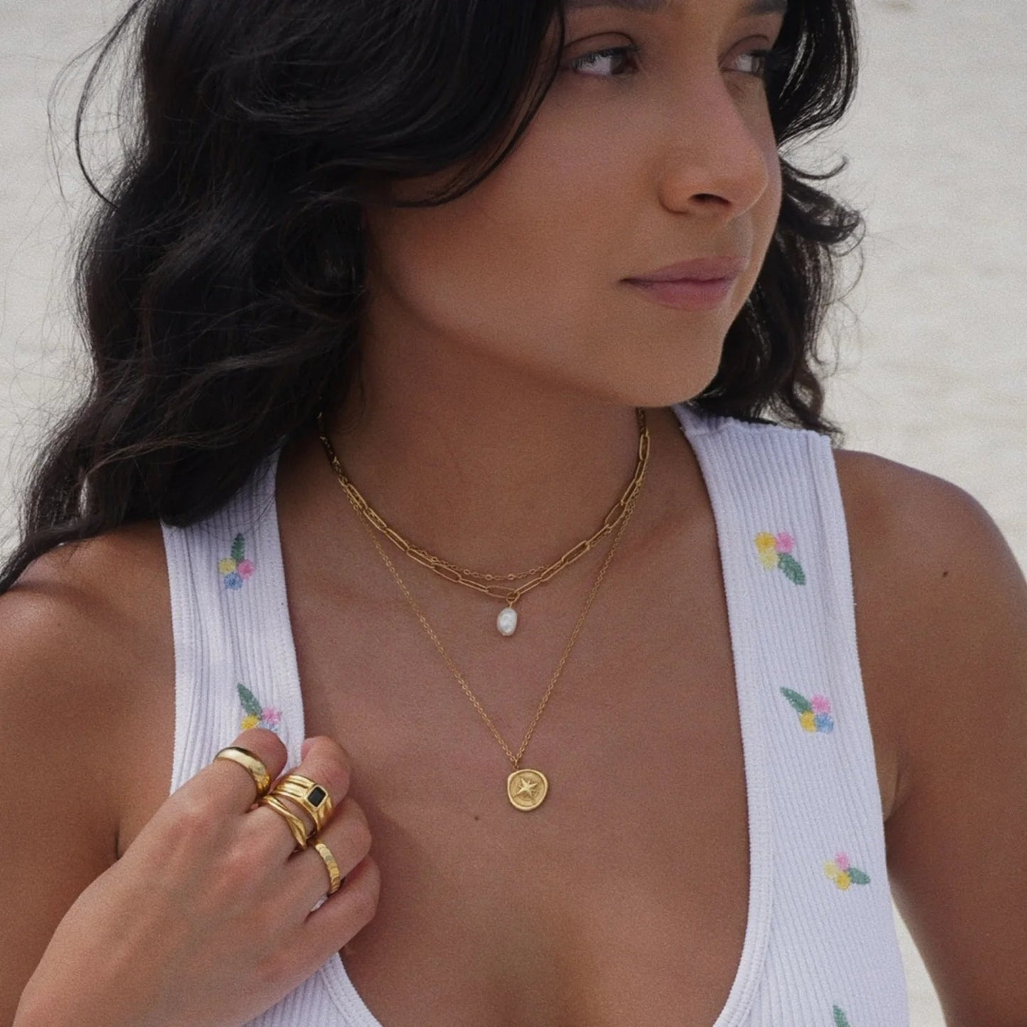 Renee Double Chain Pearl Choker Necklace - Gold 136 - She Chester