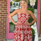 Rennie Rust Toile Strapless Dress - She Chester
