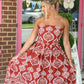Rennie Rust Toile Strapless Dress - She Chester