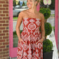 Rennie Rust Toile Strapless Dress - She Chester