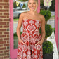 Rennie Rust Toile Strapless Dress - She Chester