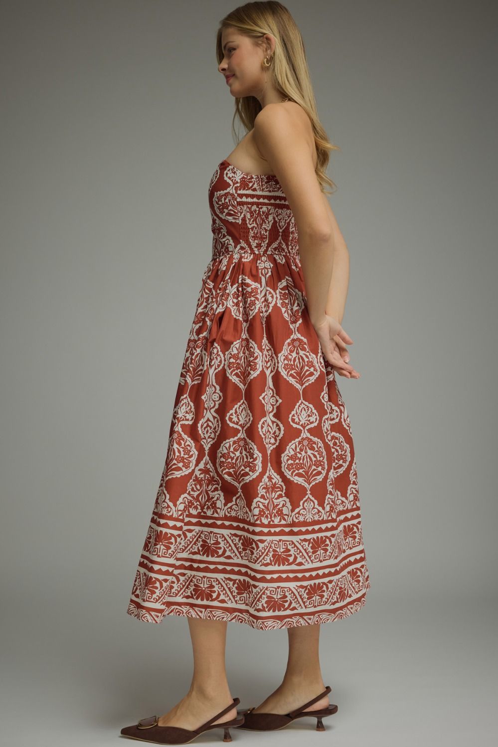 Rennie Rust Toile Strapless Dress - She Chester