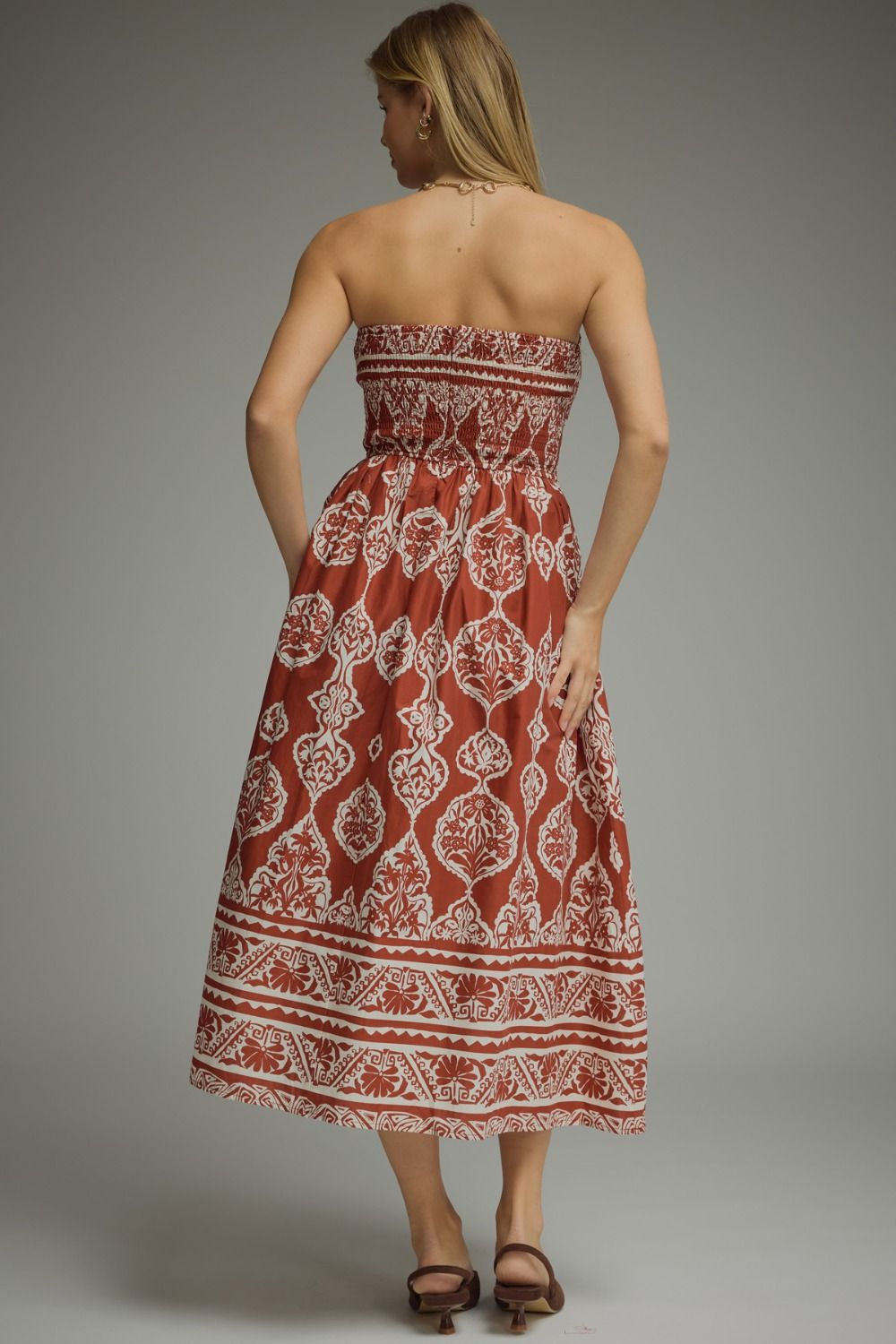 Rennie Rust Toile Strapless Dress - She Chester