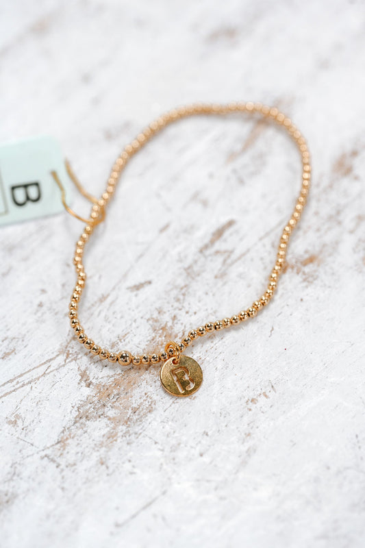 Respect Initial Bracelet Gold Small Disc - B - She Chester