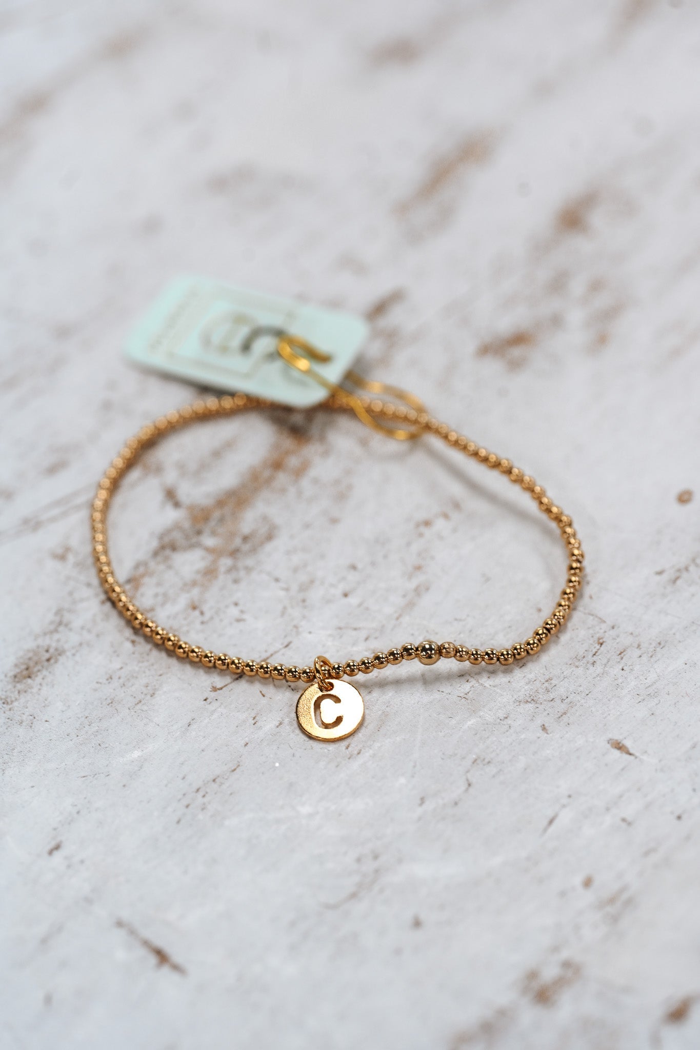 Respect Initial Bracelet Gold Small Disc - C - She Chester