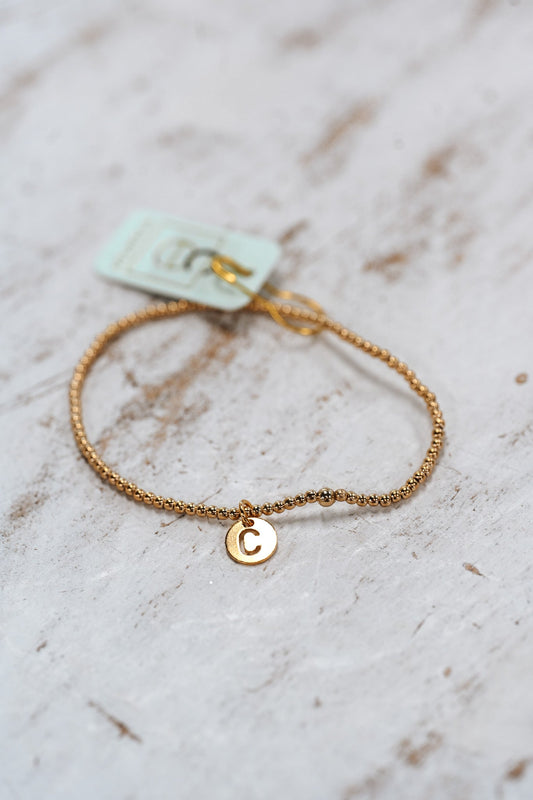 Respect Initial Bracelet Gold Small Disc - C - She Chester