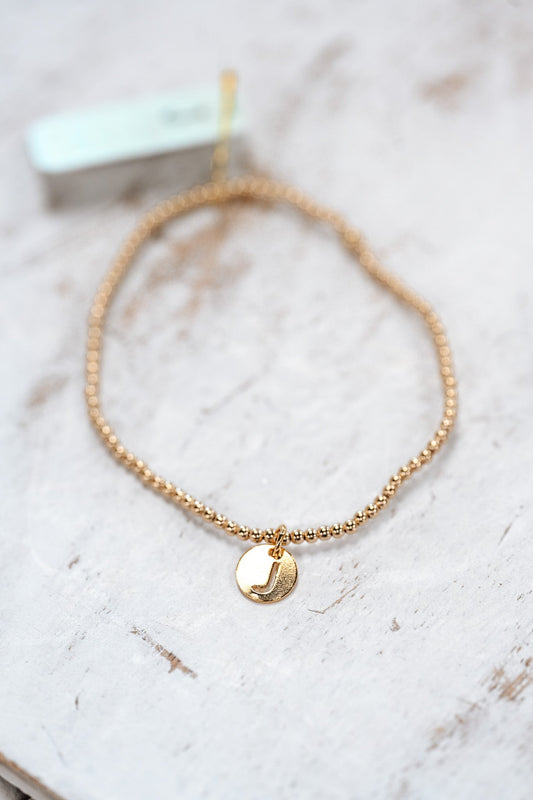Respect Initial Bracelet Gold Small Disc - J - She Chester