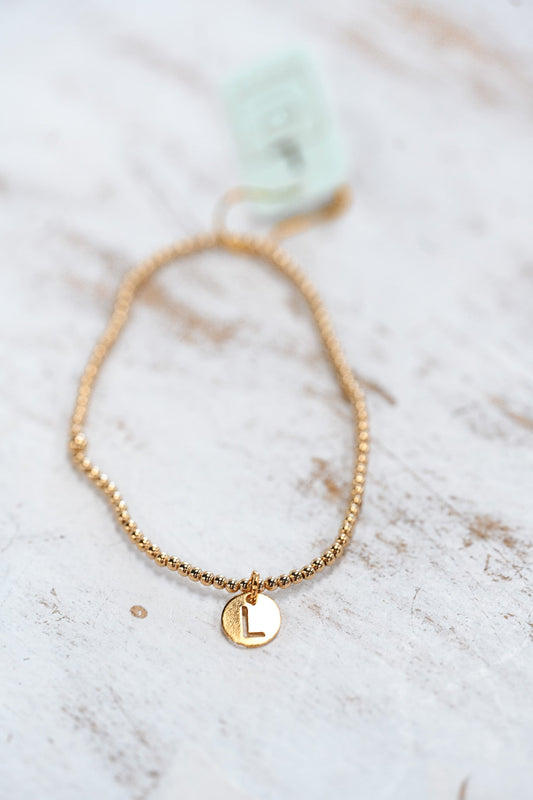 Respect Initial Bracelet Gold Small Disc - L - She Chester