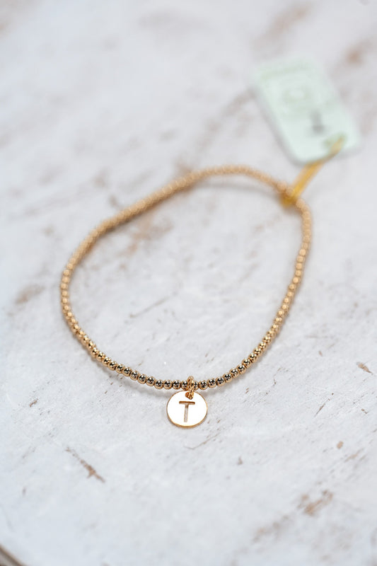 Respect Initial Bracelet Gold Small Disc - T - She Chester