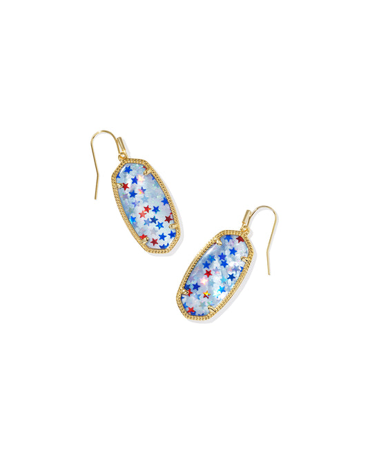 ELLE DROP EARRINGS IN GOLD RED WHITE BLUE STAR ILLUSION