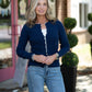 Ribbed Button Front Cardigan: Navy - She Chester