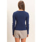 Ribbed Button Front Cardigan: Navy - She Chester