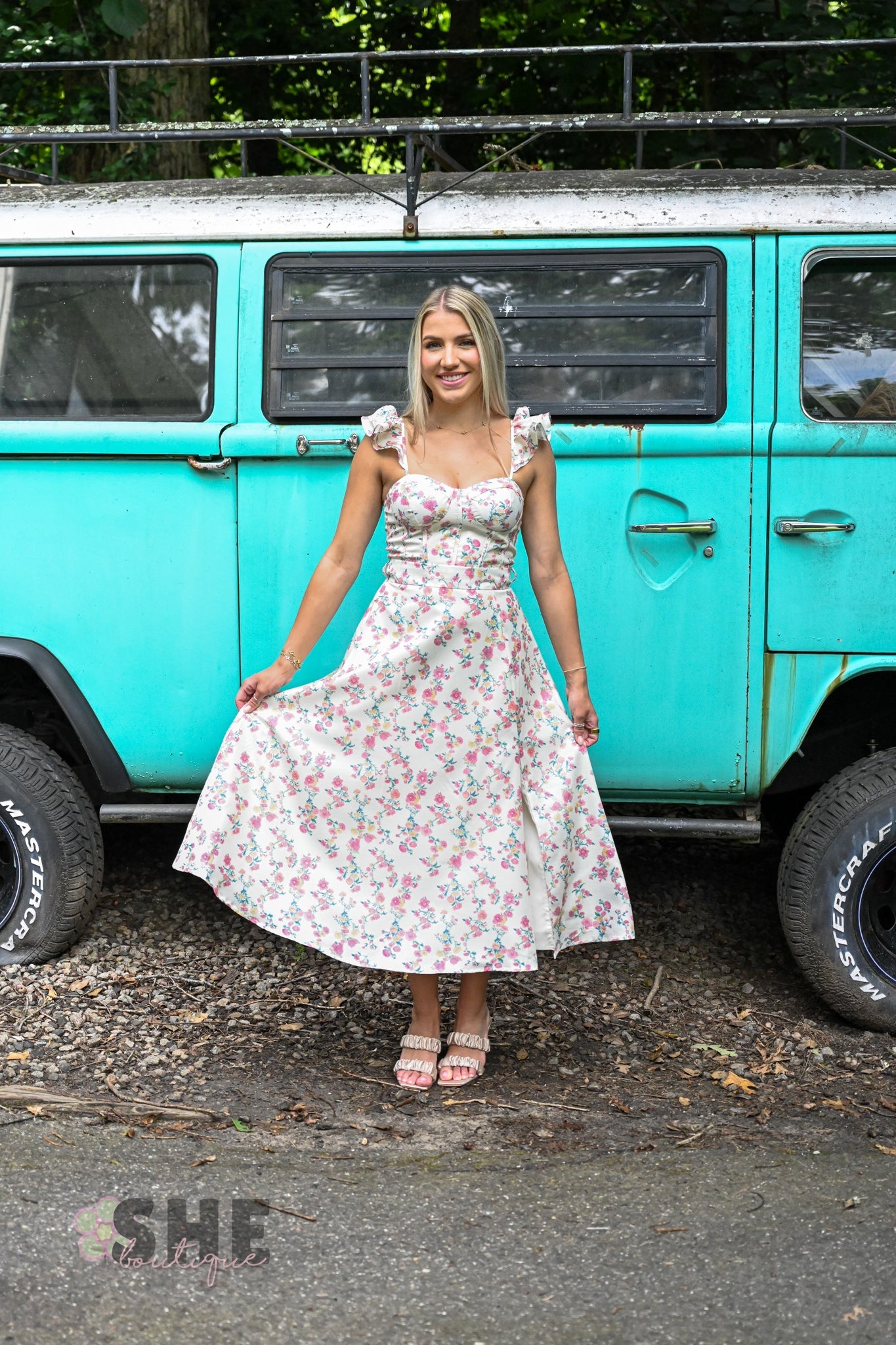 Rosebud Ruffle Sleeve Midi Dress - She Chester