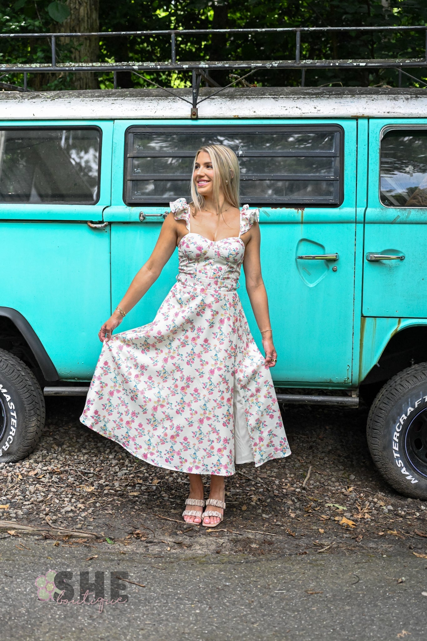 Rosebud Ruffle Sleeve Midi Dress - She Chester