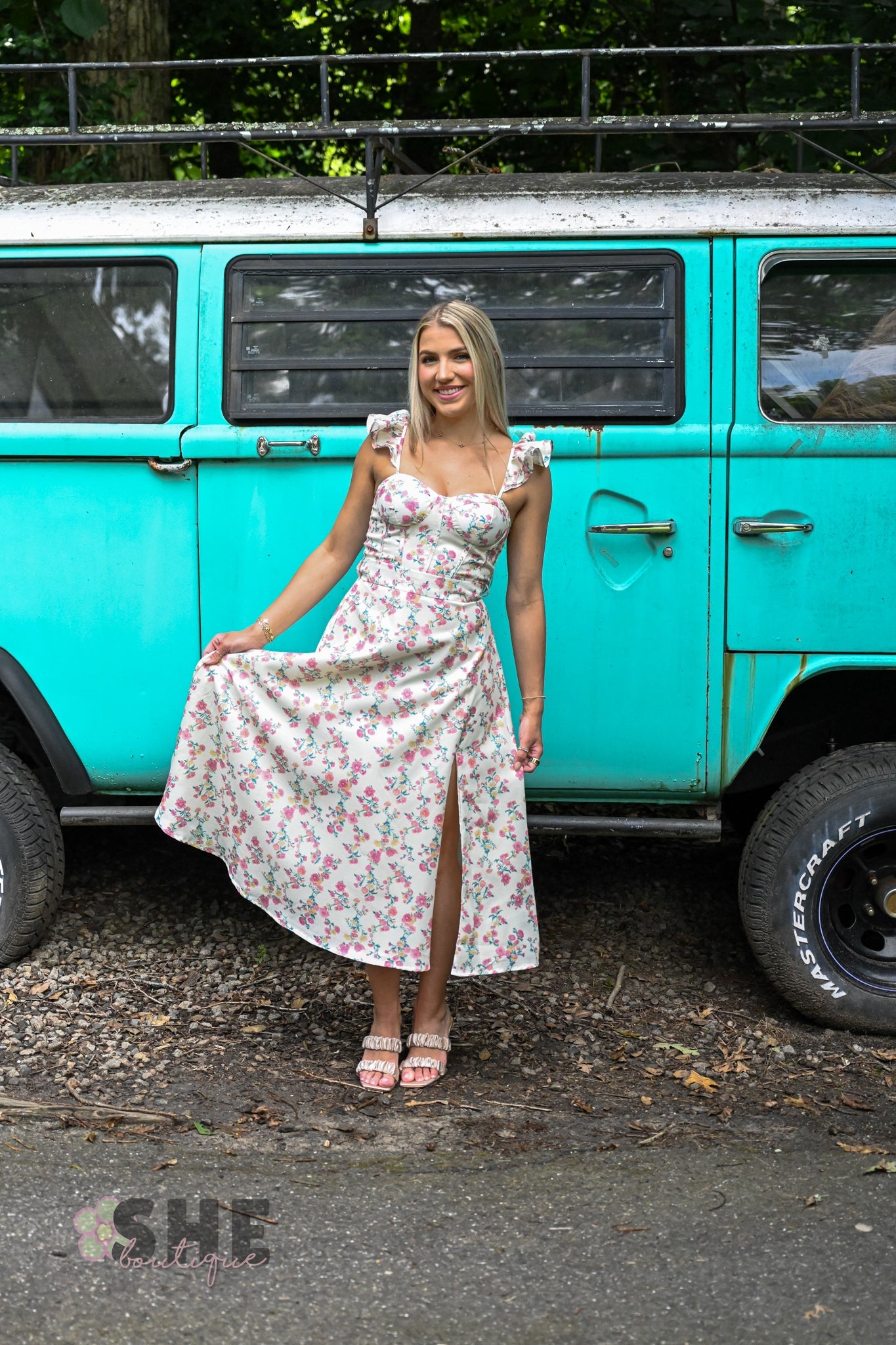 Rosebud Ruffle Sleeve Midi Dress - She Chester