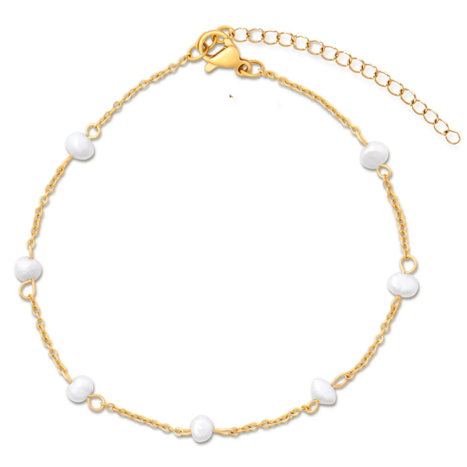 Rosette Pearl Chain Gold Anklet - She Chester