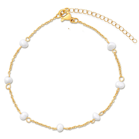 Rosette Pearl Chain Gold Anklet - She Chester