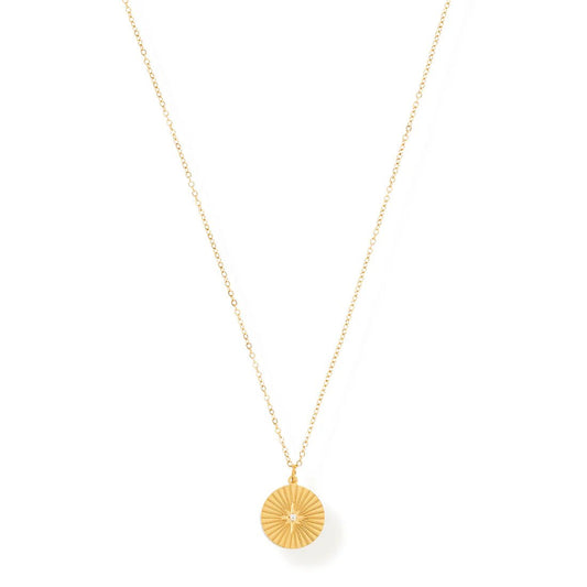 Rue Sunburst Disc Necklace Gold - She Chester