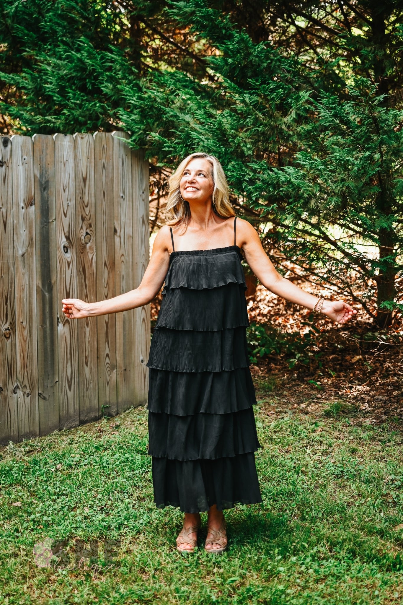 Ruffled Down Black Dress - She Chester