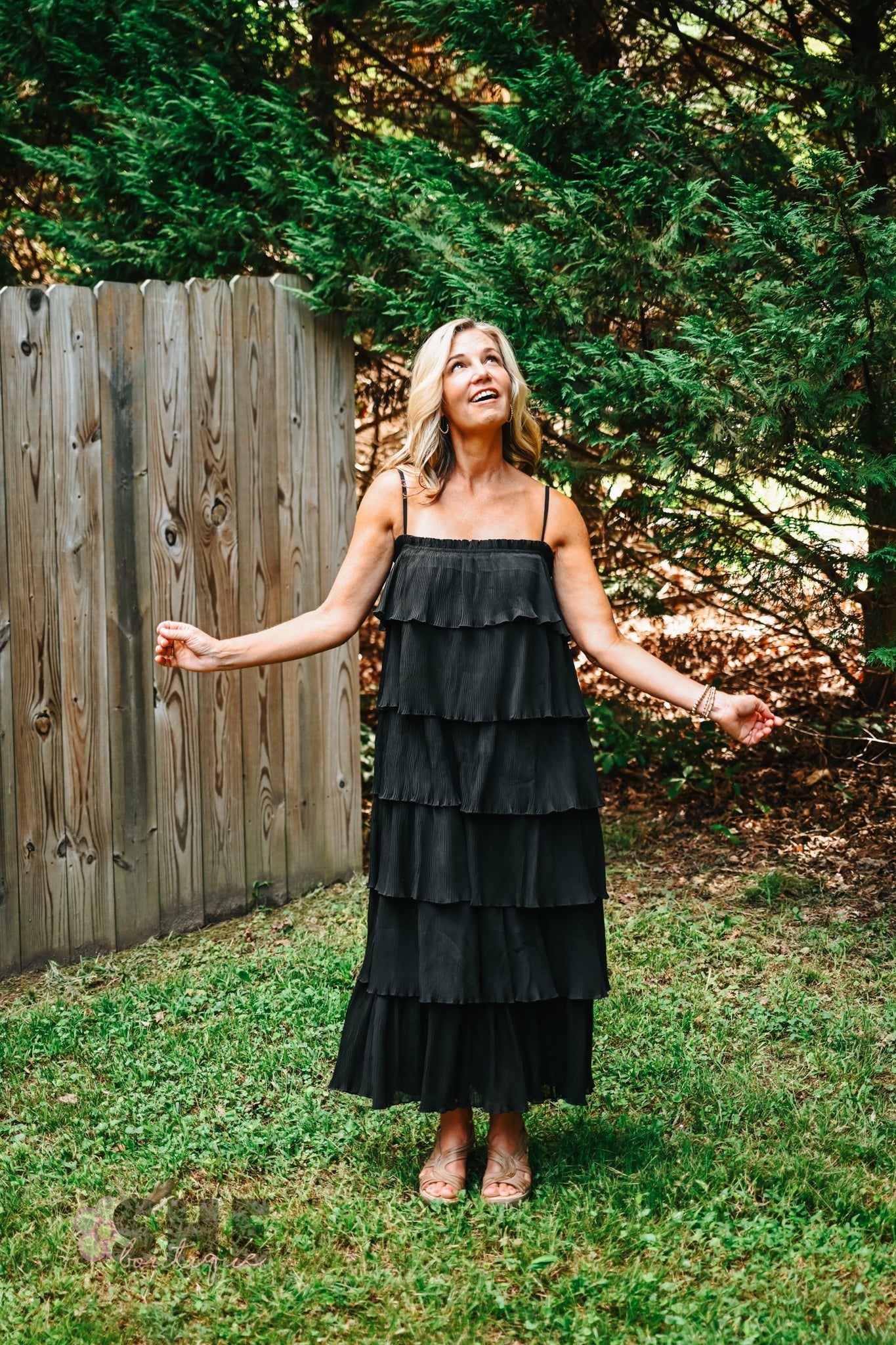 Ruffled Down Black Dress - She Chester