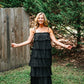 Ruffled Down Black Dress - She Chester