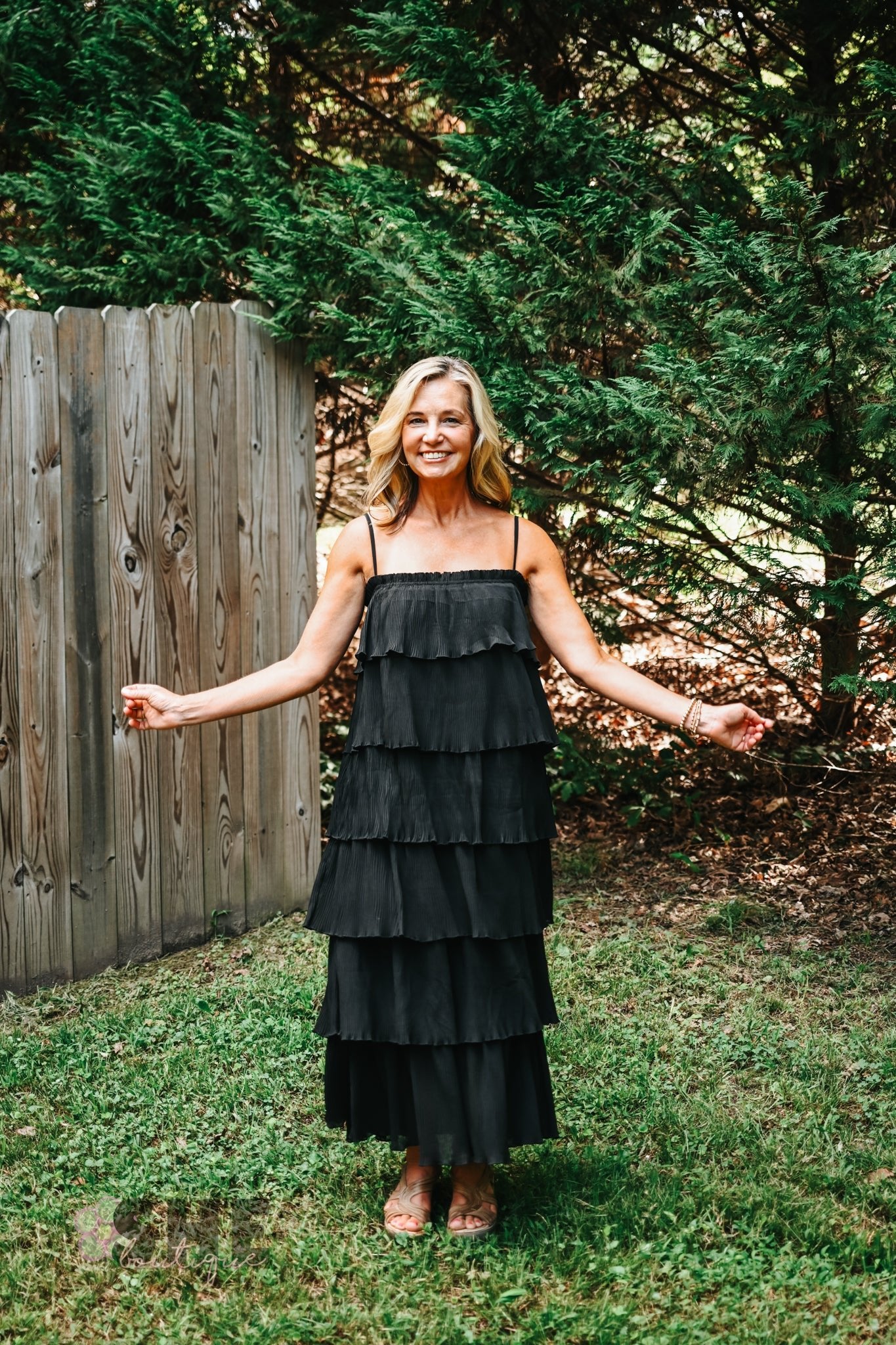 Ruffled Down Black Dress - She Chester