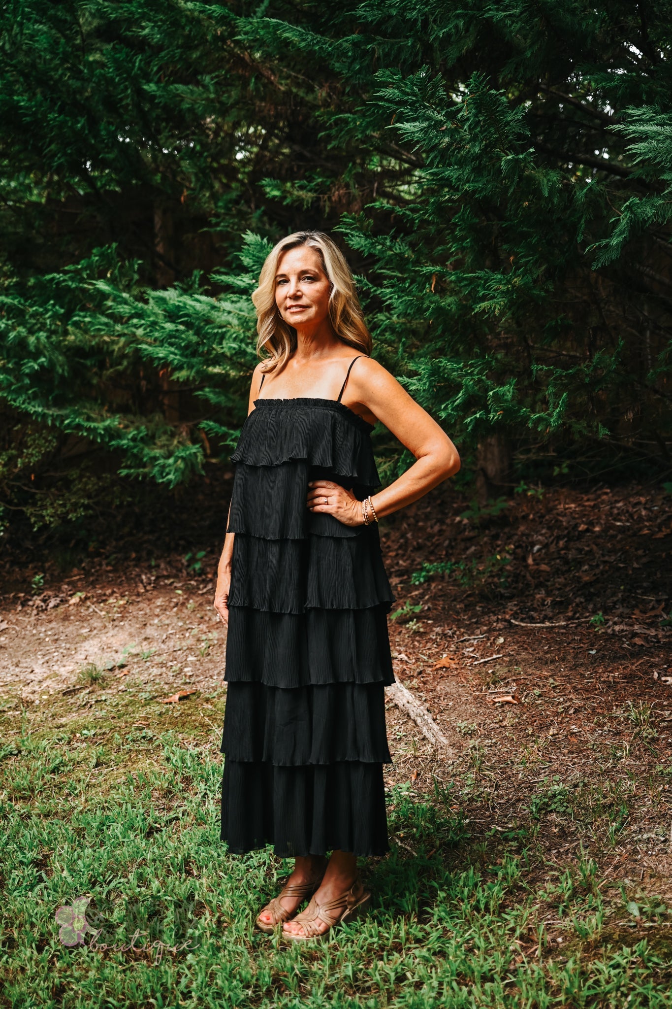 Ruffled Down Black Dress - She Chester