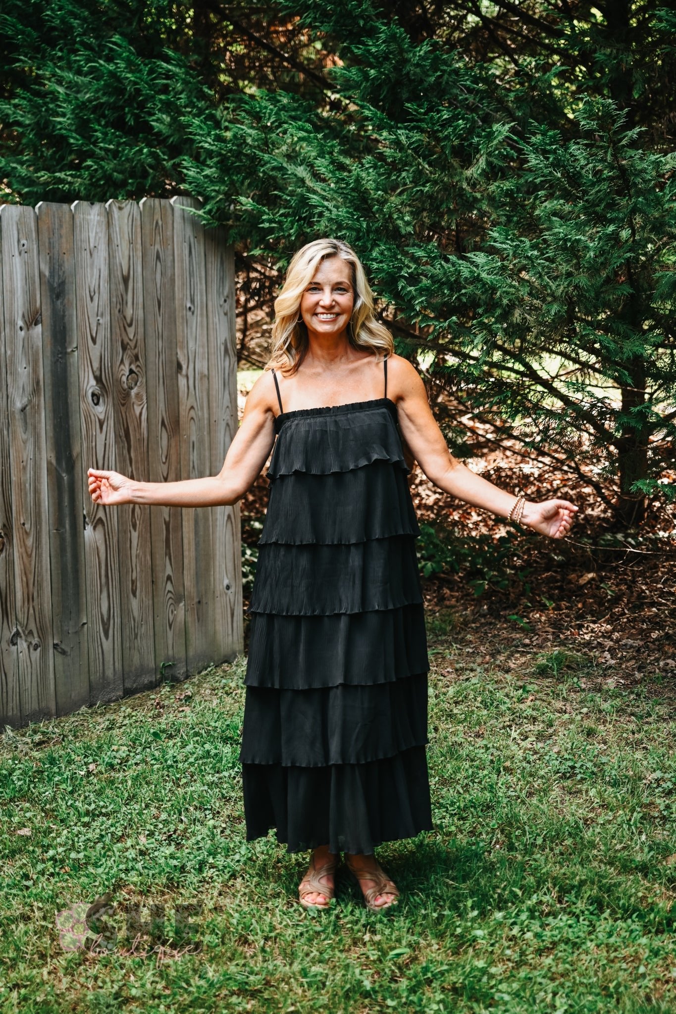 Ruffled Down Black Dress - She Chester