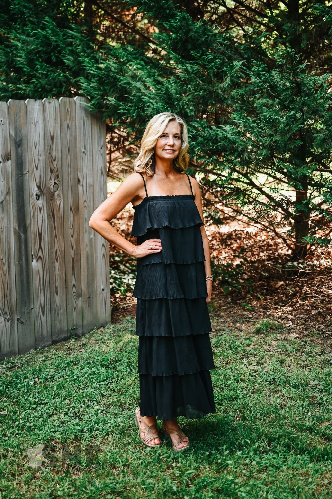 Ruffled Down Black Dress - She Chester