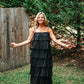 Ruffled Down Black Dress - She Chester