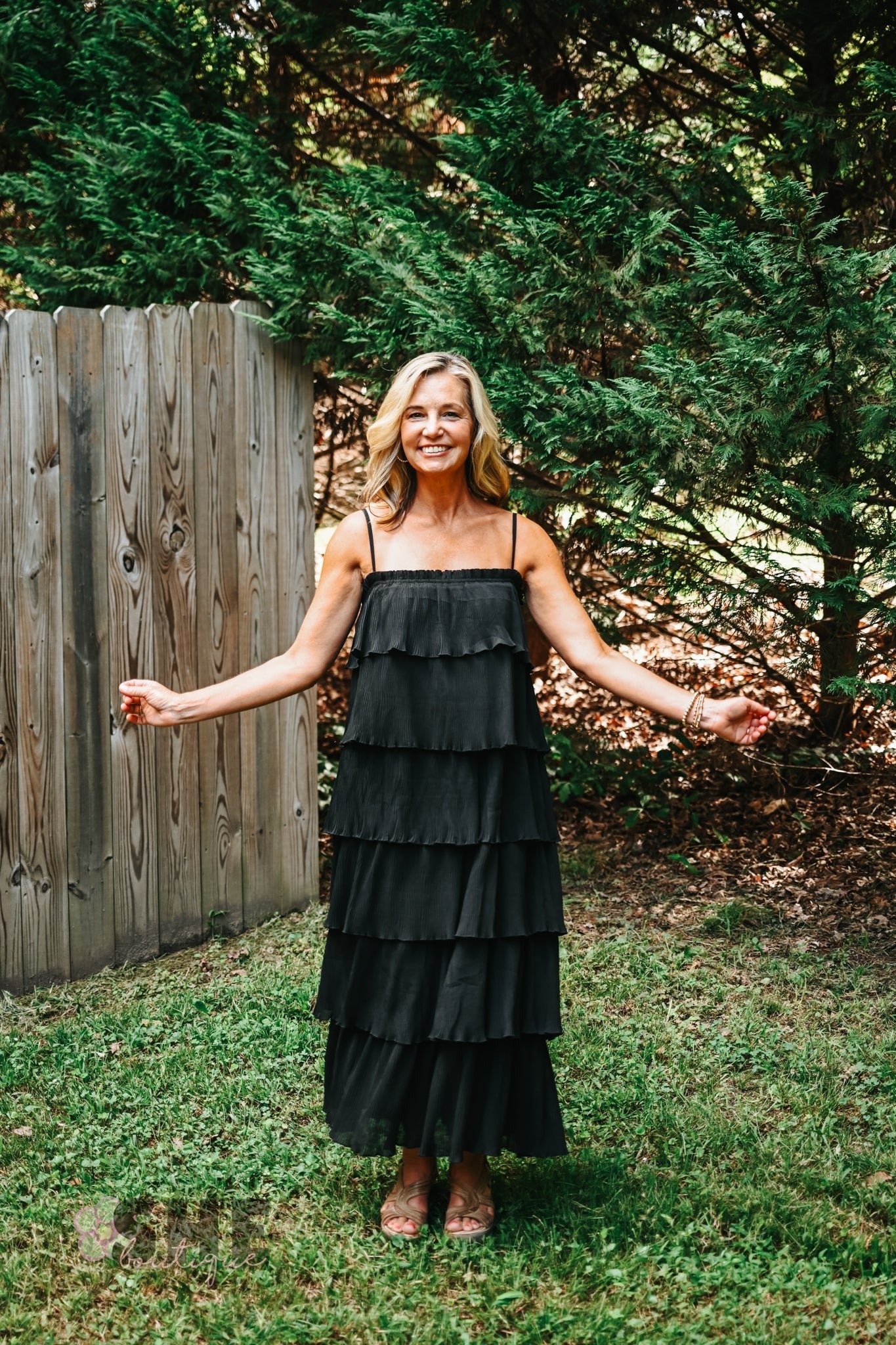 Ruffled Down Black Dress - She Chester
