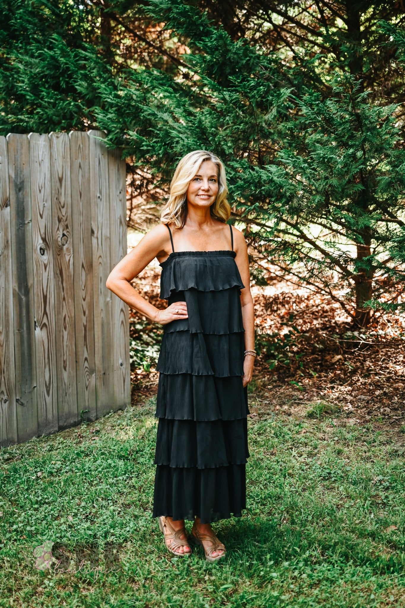 Ruffled Down Black Dress - She Chester