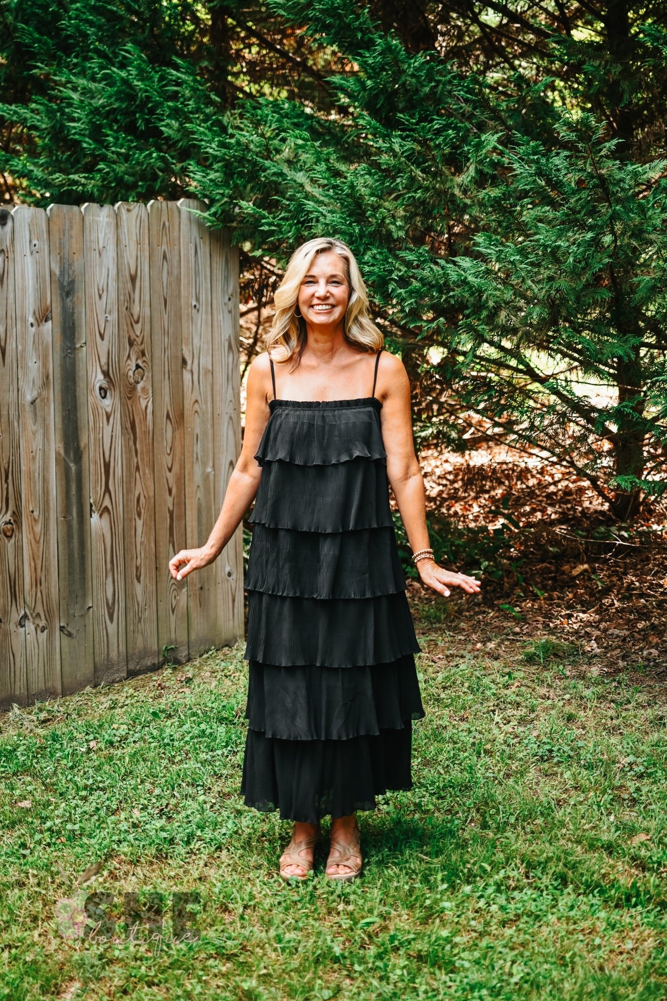 Ruffled Down Black Dress - She Chester
