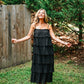 Ruffled Down Black Dress - She Chester