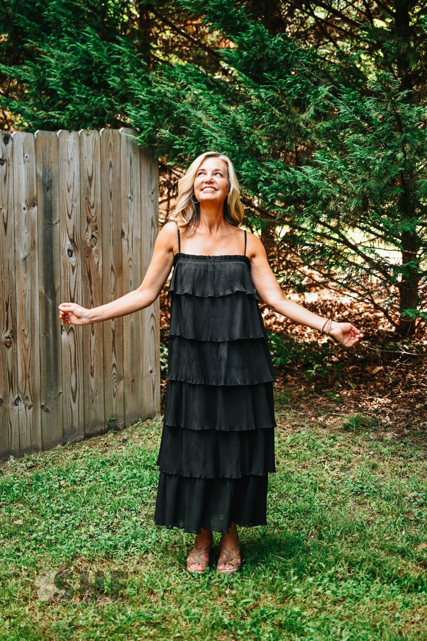 Ruffled Down Black Dress - She Chester