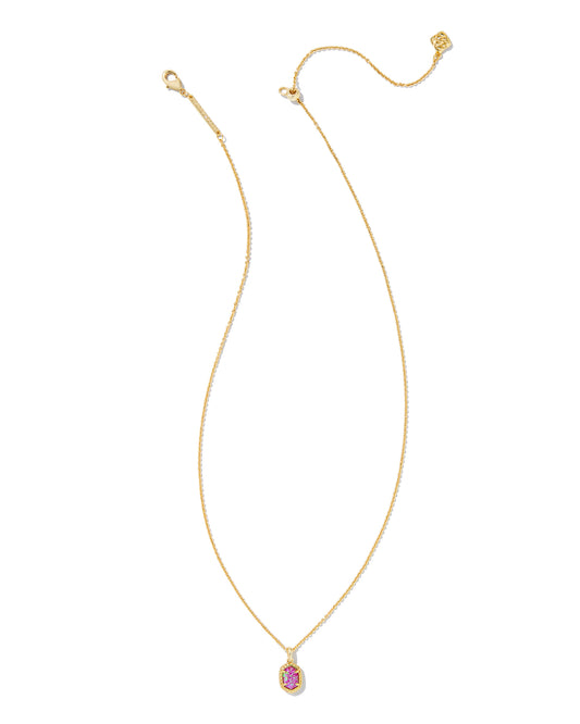 DAPHNE FRAMED SHORT PENDANT NECKLACE IN GOLD MAGENTA KYOCERA OPAL