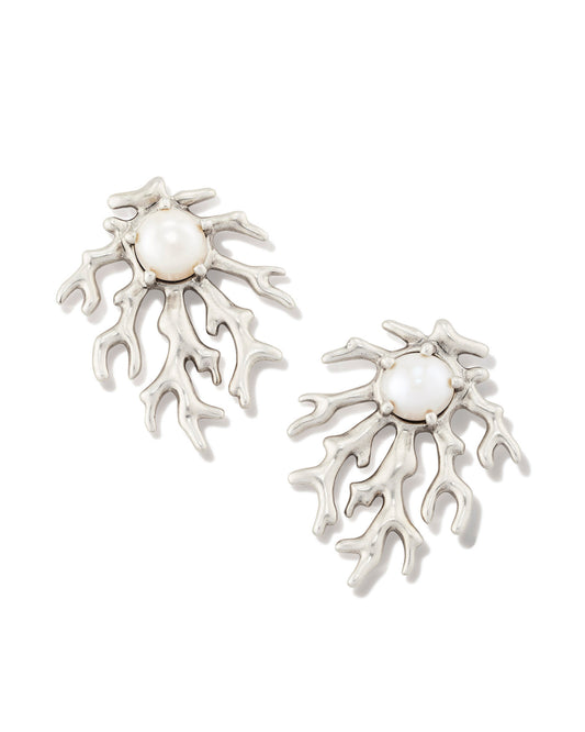 SHEA STATEMENT STUD EARRINGS IN VINTAGE SILVER WHITE PEARL