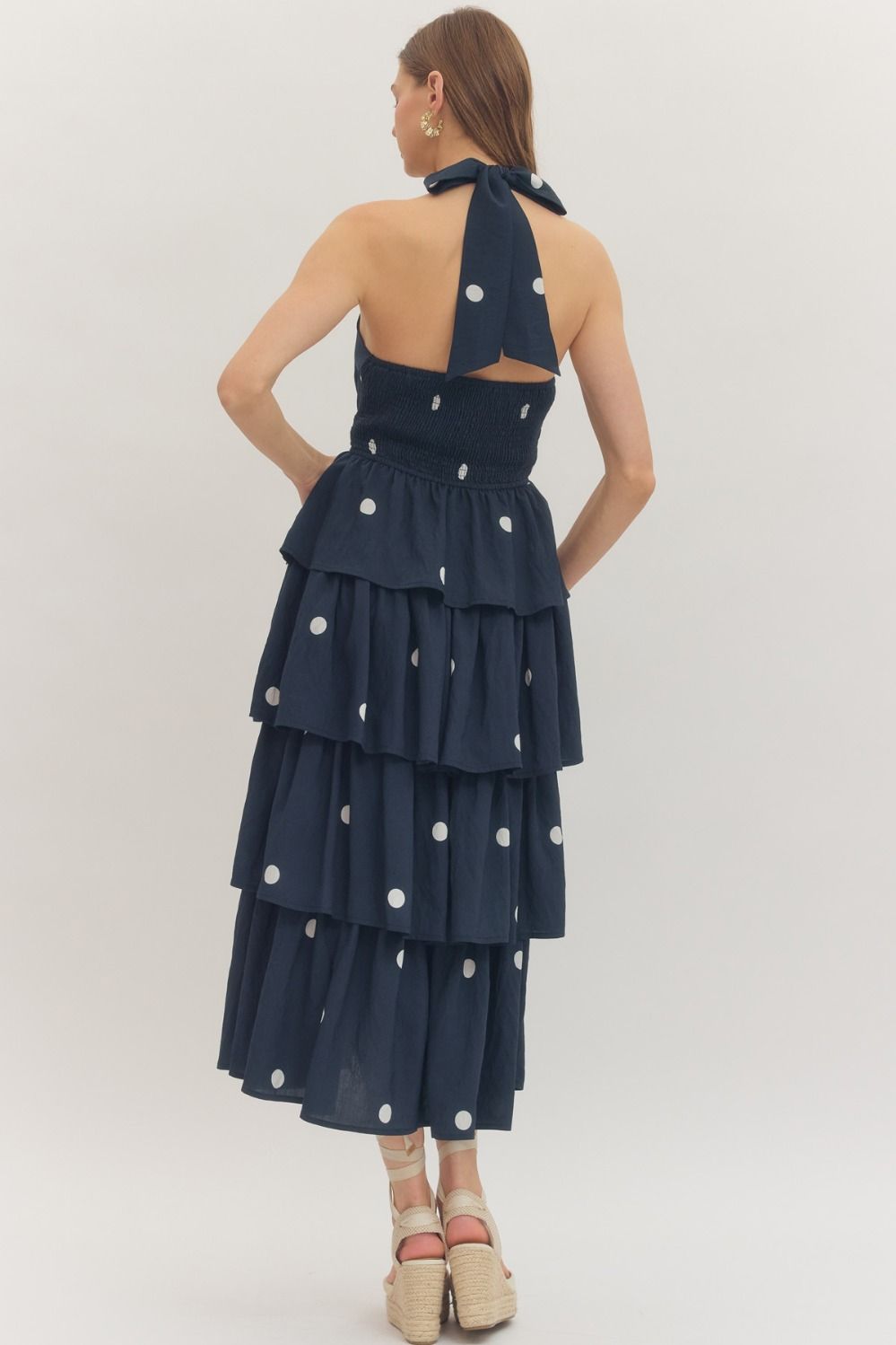 Sable Navy Polka Dot Halter Dress - She Chester